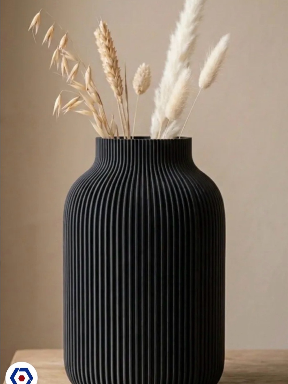 Matte Black Ribbed Ceramic Vase - Modern Home Accent